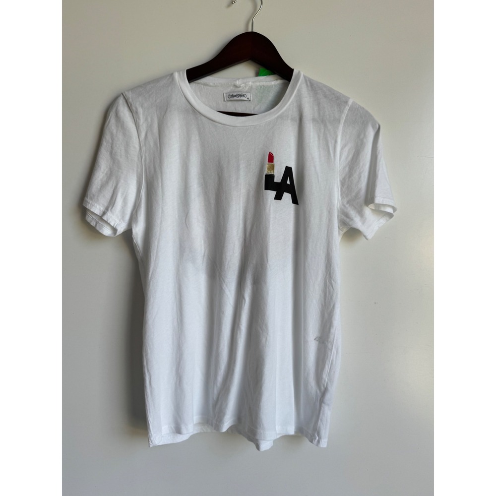 Lauren Moshi Women Cecilia Lipstick LA Graphic T-Shirt Gold Foil Back Logo XS